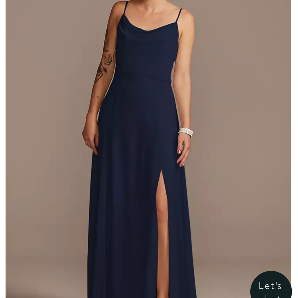 David’s Bridal Navy Blue Marine Cowl Neck Chiffon with Women's Bridesmaid Dress